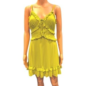 NWOT ALLISON & KELLY Sleeveless Chiffon Ruffle Dress Citron Green NWT Medium
